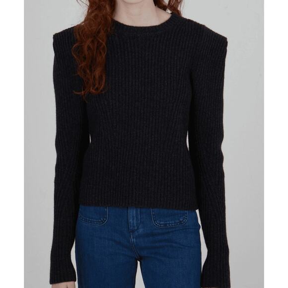 Autumn Cashmere Power Shoulder Sweater Womens Small Black Gray Wool Blend - Picture 2 of 10